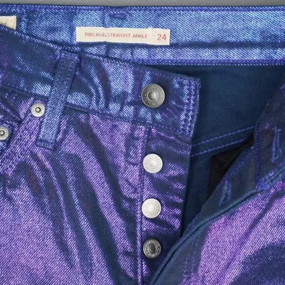 New Levi's Premium Candy Coated Ribcage Straight Ankle Jeans in Purple size 24